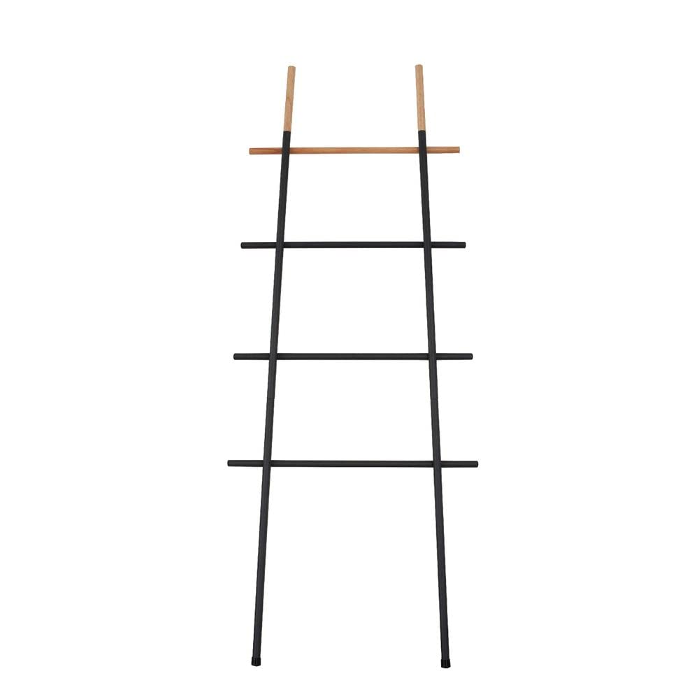Freestanding Towel Ladder Rack, Space Saving, No-Scratch Wood, for Household Use (Black)