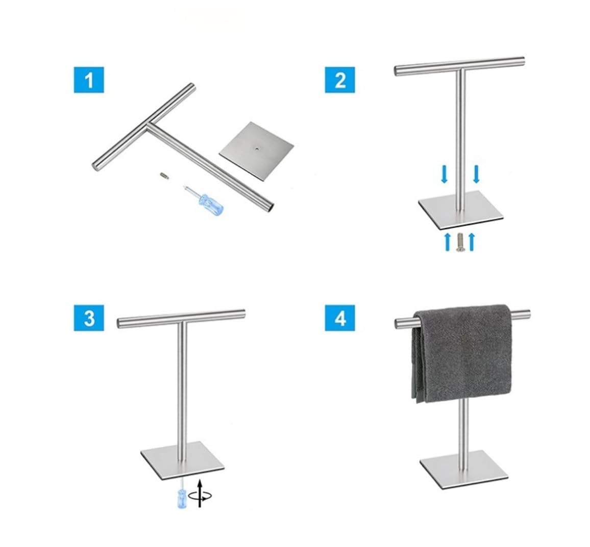 BIOMICE Floor Towel Rack 304 Stainless Steel Towel Rack Towel Stand Modern Towel Holder for Bathroom Countertop with 10 Inch Bar Freestanding Towel Racks(Silver)