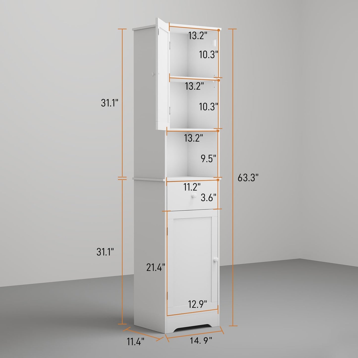 Viaozutis Tall Bathroom Cabinet, Storage Cabinet with 2 Doors & 2Drawer, with Ajustable Shelve, for Bathrooms, Kitchens,Entrances(White)