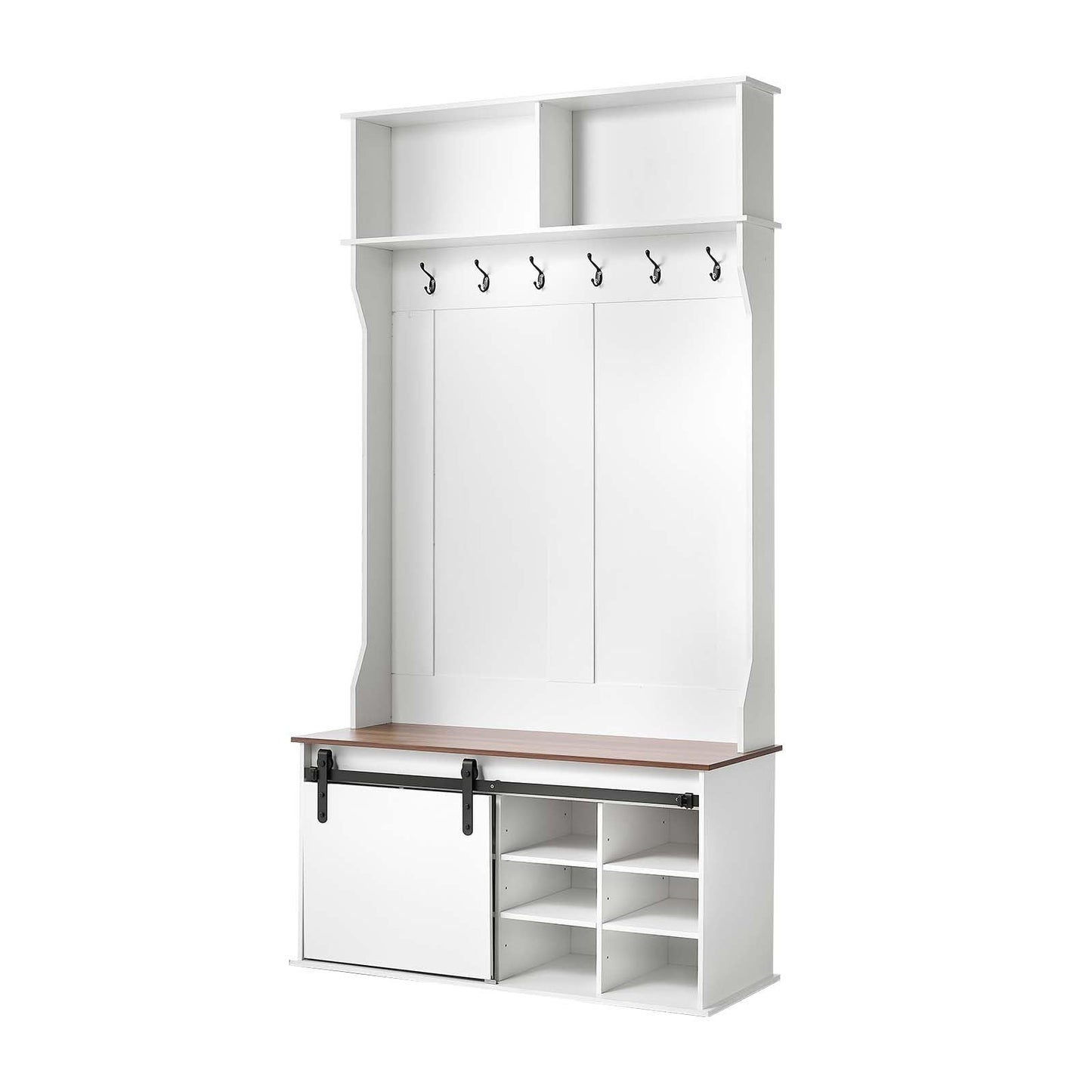 VEVOR Hall Tree with Bench and Shoe Storage, 42" Wide, Entryway Hall Tree with Bench, Hanging Hooks, Storage Shelves, Adjustable Shoe Shelves, Wooden Furniture for Mudroom, Entryway, Hallway, White