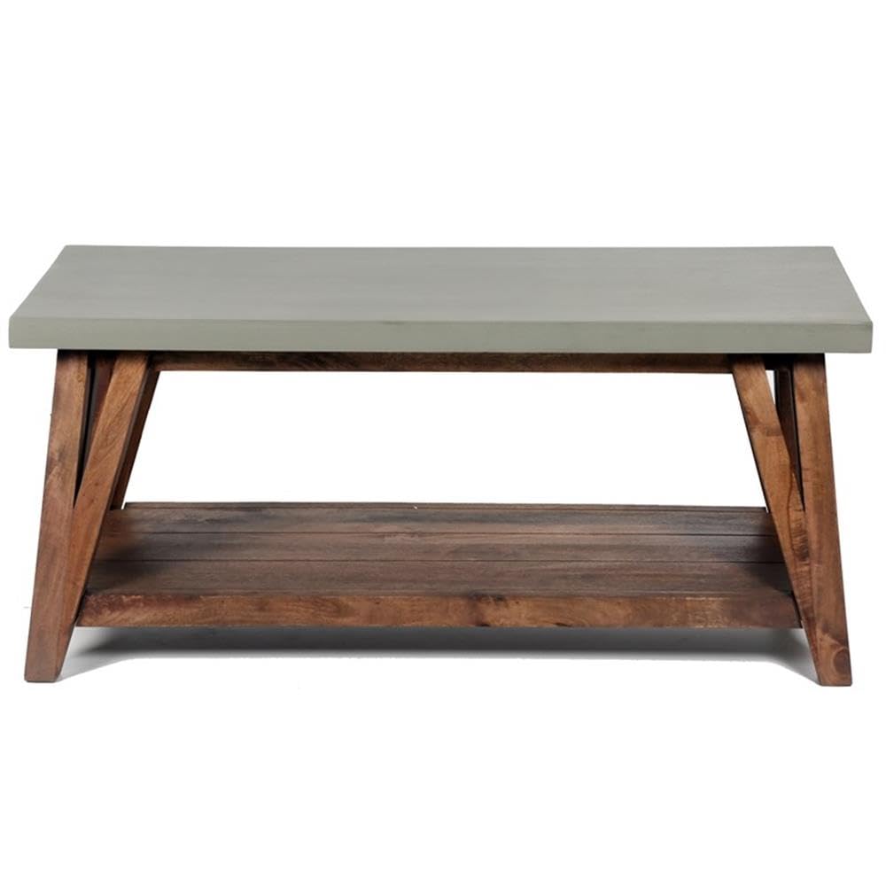 Brookside 40 in. Wide Entryway Bench - Industrial Farmhouse Style with Concrete-Coated Top and Solid Wood Base, Versatile Use for Storage, Seating in Entryway, Outdoor, or Dining Room