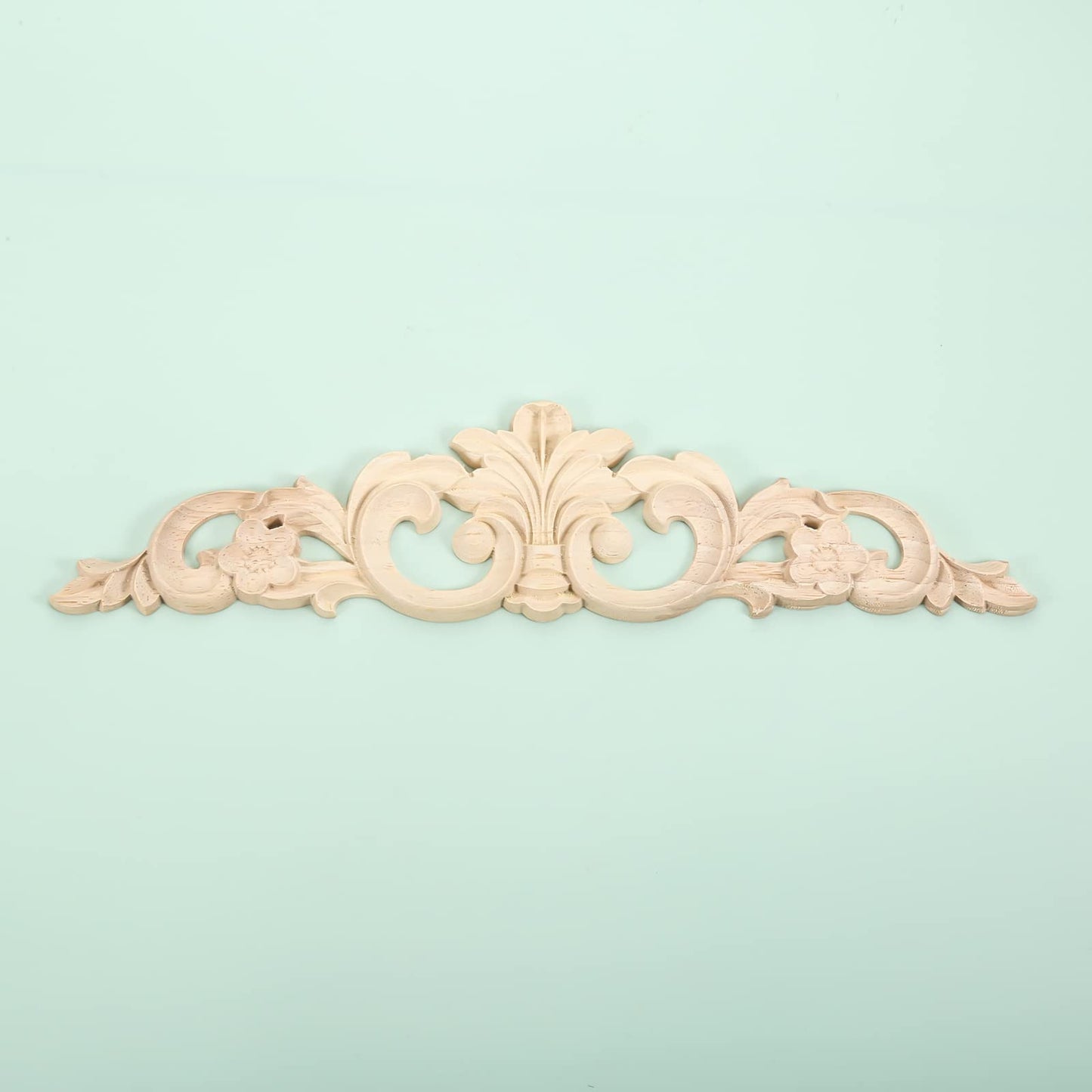 MUXSAM Carved Wood Appliques Onlays, Long Wooden Decals Trim Molding Rosette Inlays for Door Wall Mantel Cabinet Door Dresser Closet Mirror Decoration Furniture Transfer(2-Pack, 40x9cm/15.8"x3.6")