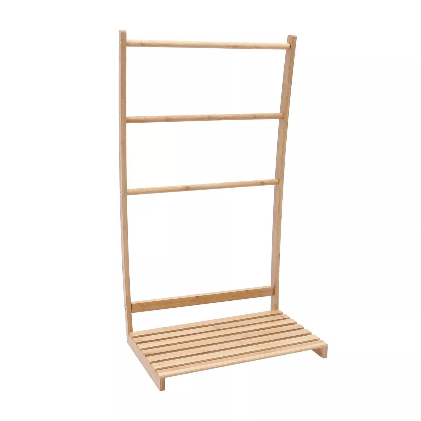 WOHAIPA Bamboo 3-Layer Floor to Ceiling Towel Rack, 33.27" Independent Bathroom Towel Holder w/Bottom Rack, Strong Load-Bearing Capacity, Sturdy and Durable, for Bathrooms, Hotels, Laundry Rooms
