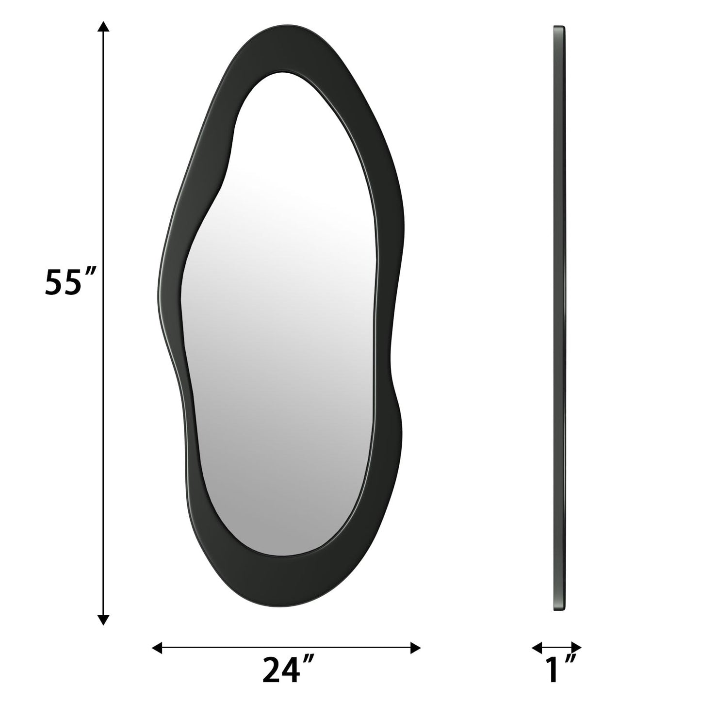 osemy 55"x 24" Irregular Wavy Full Length Mirror Black Wooden Framed Full Body Mirror Irregular Wall Mirrors Hanging for Bedroom Living Room Cloakroom