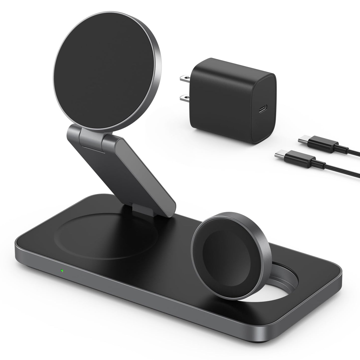 VBA 3 in 1 Wireless Charging Station for Apple MagSafe Charger,Foldable Fast Charging Magnetic Wireless Charger Stand,Travel Charger for iPhone 17 Air 16 15 14 13 12,Apple Watch,AirPods (Black)