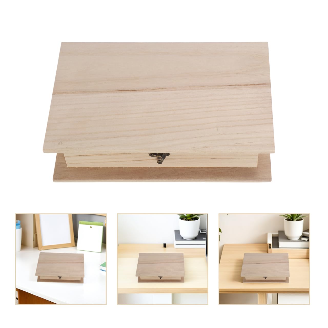 Alipis Wooden Box with Hinged Lid: Unfinished Wood Box Book Shaped Keepsake Organizer - Decorative Wooden Storage Case for Jewelry, Cards and Crafts (28x17.8x7cm)
