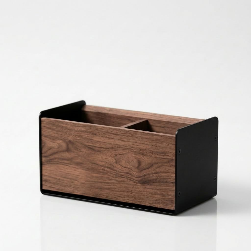 celestree Walnut Desk Organizer with 2 Compartments, Modern Multi-Purpose Storage Box for Office Supplies, Makeup Brushes, Remote Controls & Desk Accessories(2 Slot)