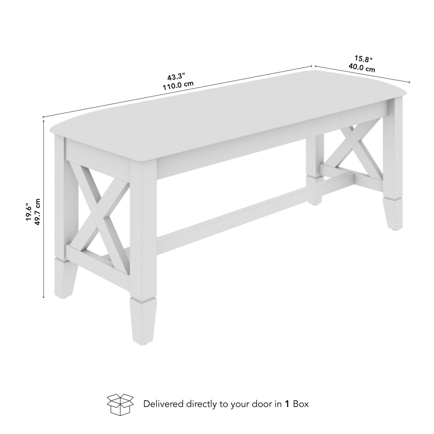 Bush Home 44-Inch Upholstered Dining Room Bench, Farmhouse Wooden X Design, Cushioned Seat for Kitchen Table or Entryway, No Table, Key West Collection, Blonde Oak and Bright Beige Fabric