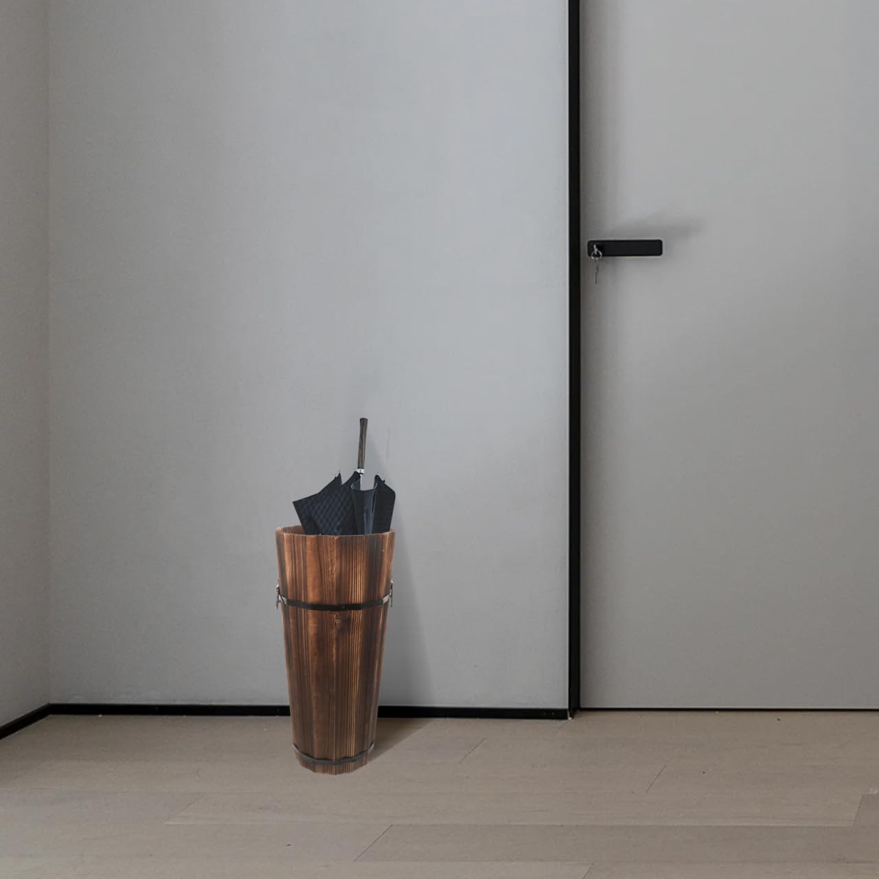 ABOOFAN Wood Umbrella Stand, 42cm Height, Freestanding Umbrella Storage Holder, Multi-Purpose Walking Stick Organizer for Hallway, Entryway, Office