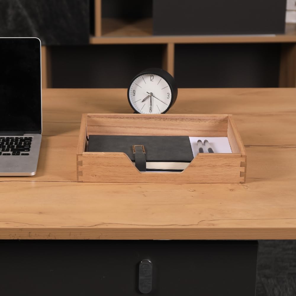 DDYURI Wood Letter-Size Tray for Office Desktop Organizer - Wooden Front-Load Documents Tray for Mail, Paper, File, Magazine, Pen,Notebook Storage Paper Holder Trays Light(DGTU-LT)