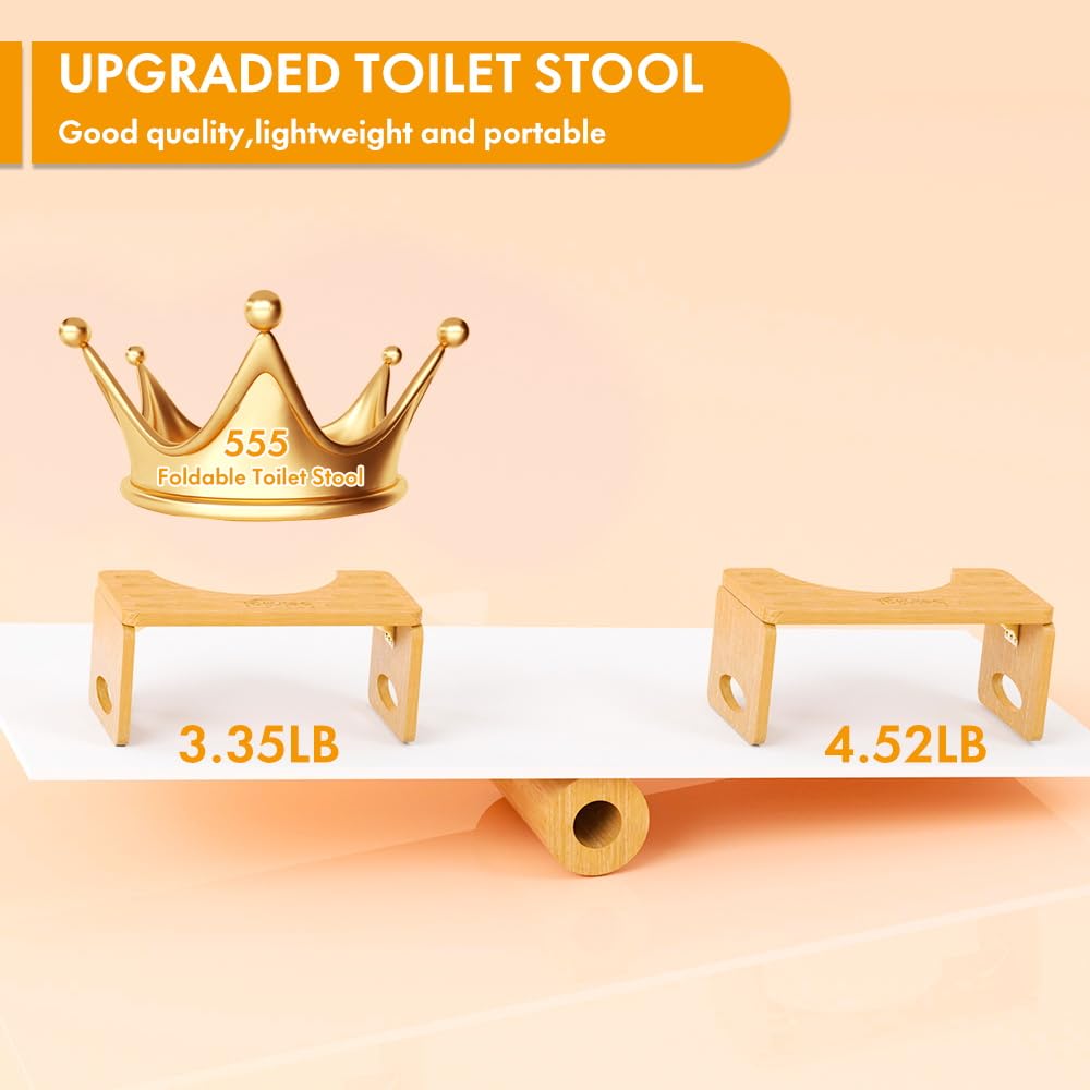 Beinilai Foldable Toilet Stool,7 Inches Poop Stool for Bathroom,Bamboo Toilet Stool Squat Adult,Potty Stool with Anti-Slip Strip