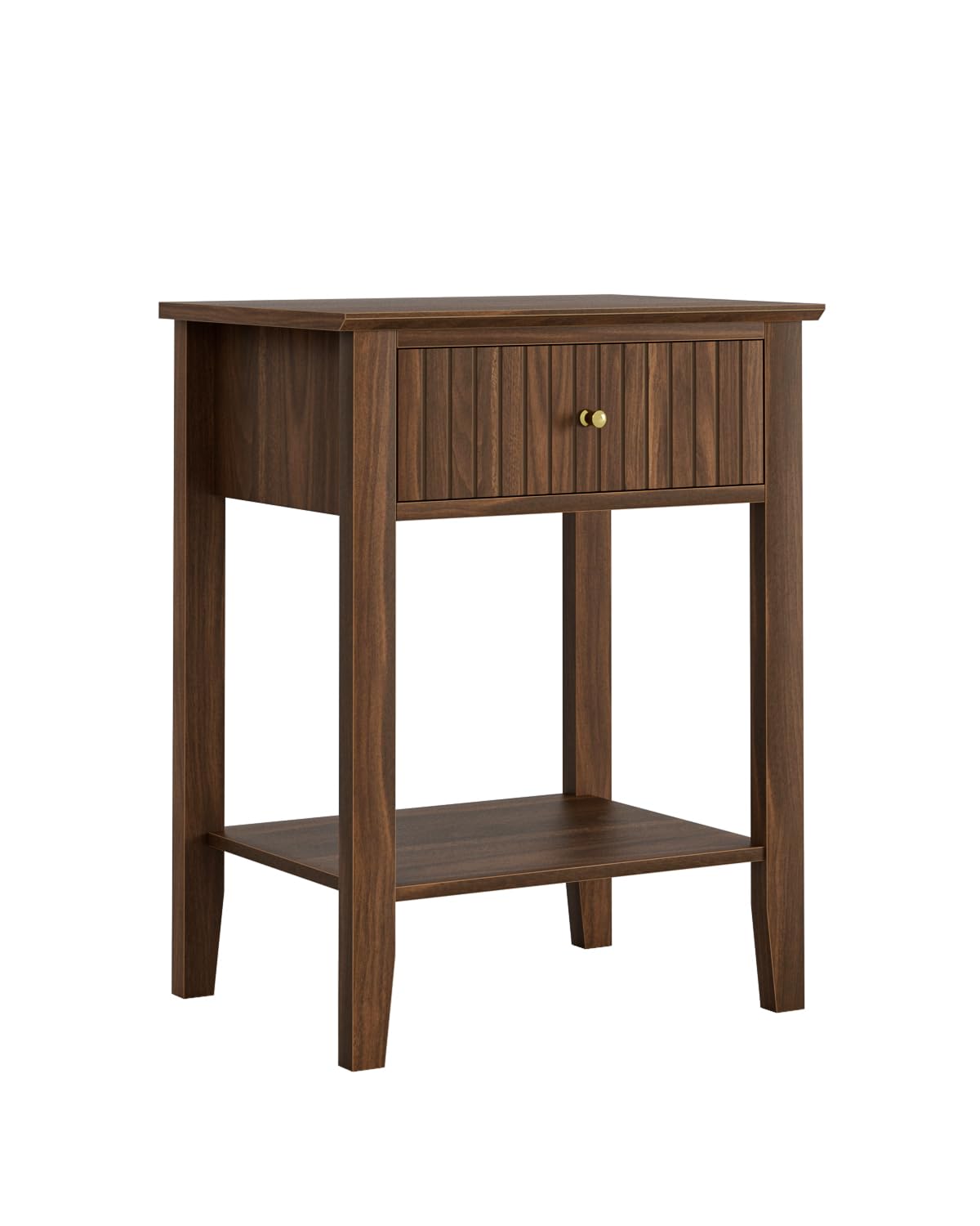Apetaccat Fluted Nightstand, Farmhouse Night Stand with 1 Drawers, Mid Century Modern Side Accent Table,Bedside End Table for Bedroom, Living Room, Brown