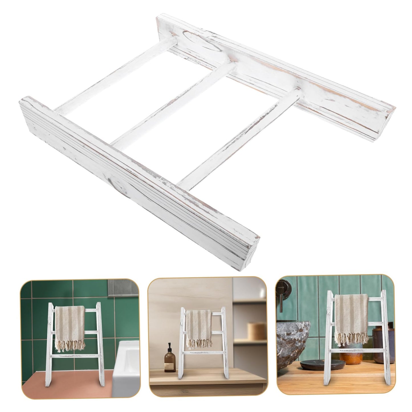 VALICLUD Mini Ladder Towel Rack Small Farmhouse Tea Towel Holder Space Saving Rustic Bathroom Wall Decor for Compact Kitchens and Bathrooms White