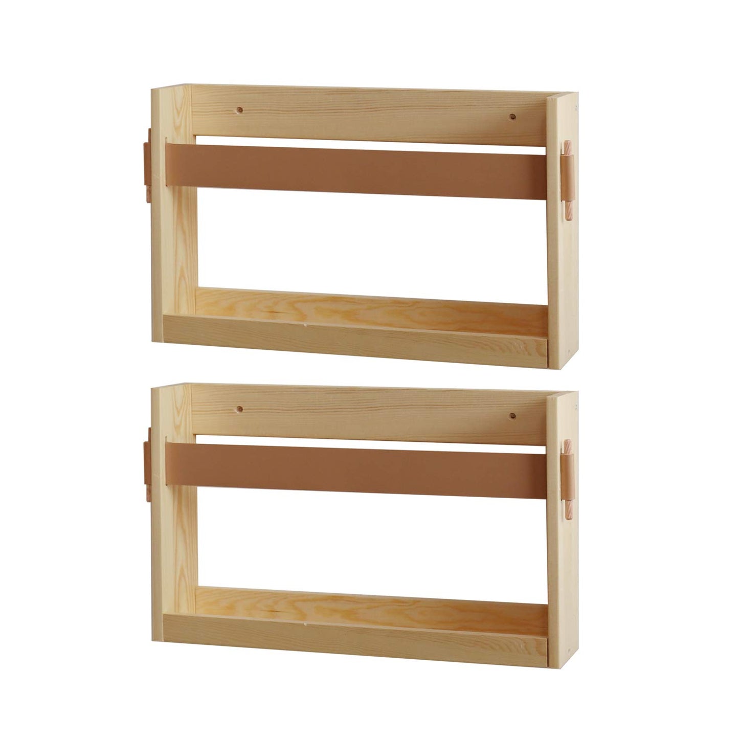 FIRADE Wall-Mounted Magazine Holder With PU Leather Strap,Wood Magazine rack,File Organizer For Entryway, Office,Living Room, Waiting Room, Kids’ room,2 Pack (17.3" x 3.5" x 10.6 ")