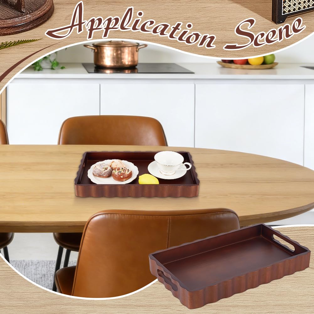 MAYJOYDIY Wooden Serving Tray with Handle 15.7 x 9.2 x 2 Inch Rectangle Wood Decorative Tray Cloud Shape Serving Platter for Afternoon Tea Cosmetics Coffee Cup Aromatherapy Toiletries