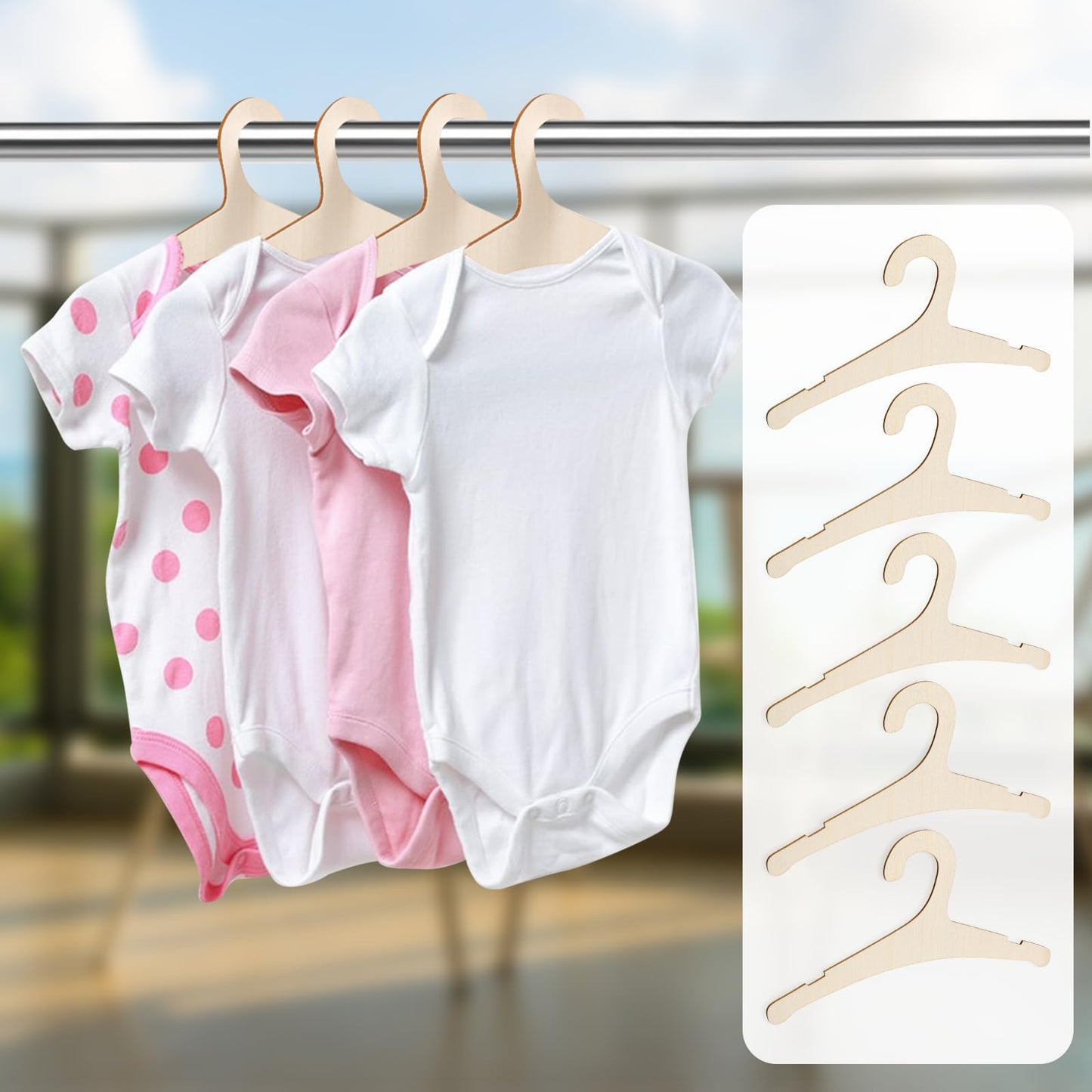 30 Pcs Baby Hangers, 9 x 4.7 Inch Baby Clothes Hangers Cute Non Slip Kids Wooden Hanger for Babies, Toddlers and Children's Coats, Dresses, Pants and Jackets (Wood Color)