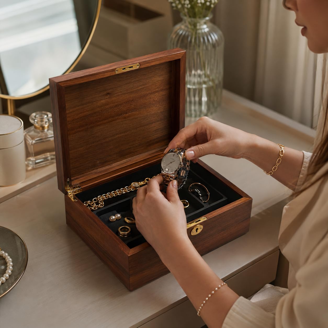 Smilco Hand-Crafted Wooden Keepsake Box with Hinged Lid, Wooden Storage Box