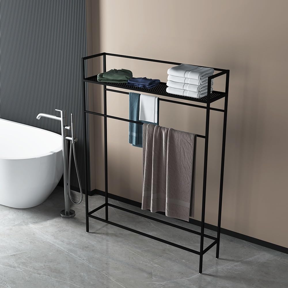 Towel Rack Simple Bathroom Floor Towel Rack Punch-Free Vertical Multifunctional Clothes Hanger Free Standing Rail