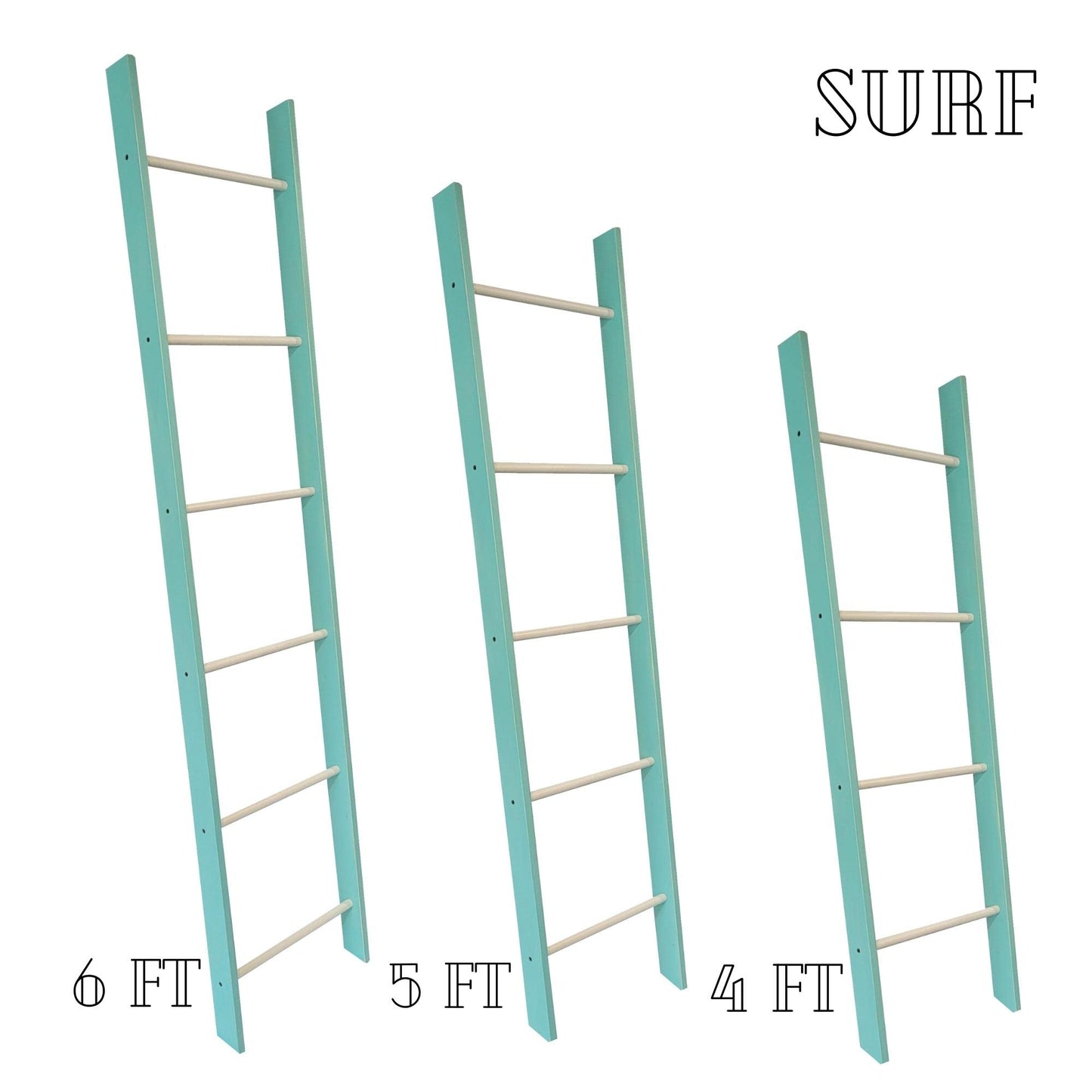 Decorative Blanket Ladder- 4FT 5FT 6FT 7FT and 8FT Quilt Ladder Rack Painted White, Blue or Red