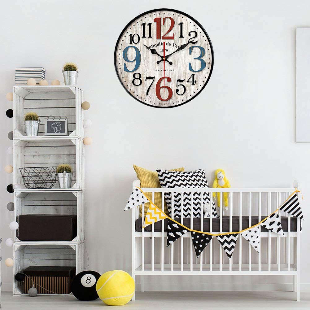 YeYo Simple European Style Wall Clock Wooden MDF Waterproof Silent Art Decor for Home Living Room Office Decoration (16 inch)