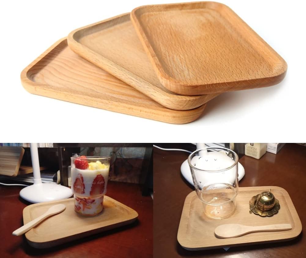 Linwnil 6 Pack 8 x 5 Inches Serving Platter Tray, Tray Cheese Plate Rectangular Platter for Fruit, Appetizer, Bread,Rectangular Avoid Sliding and Spilling Food (Wood Trays x 6Pack)