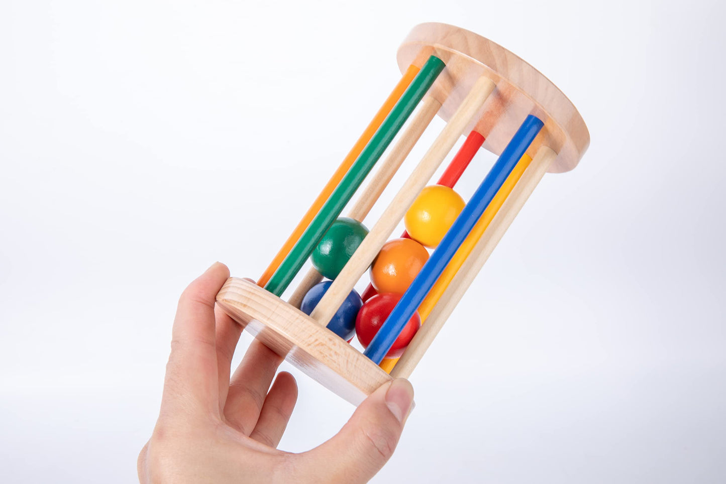 Montessori Toys for Babies 6-12 Months Wooden Rolling Drum Montssori Baby Sensory Toys for Wooden Rattle Spinning Rainbow,Boys and Girls Baby Gifts