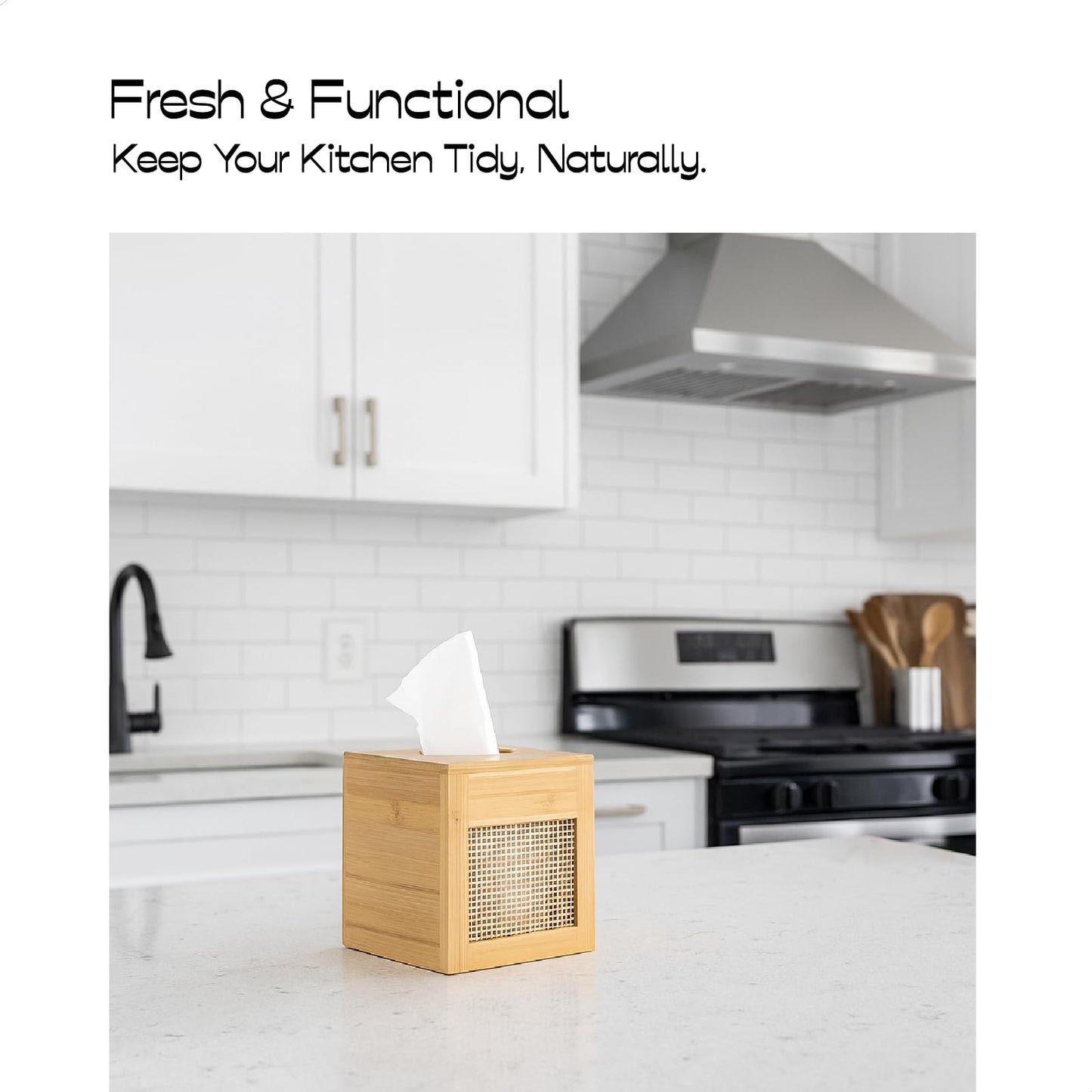 ABBI NIMO Square Bamboo Tissue Box Cover, Natural Rattan Tissue Holder with Magnets for Kitchen, Bathroom, Living Room, Bedroom or Office
