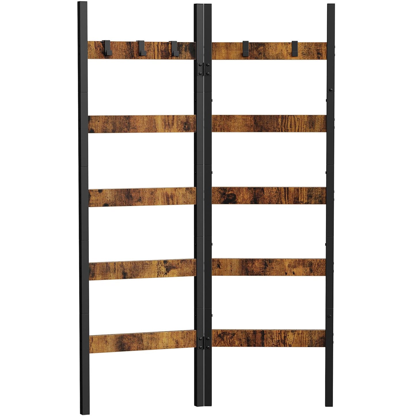 ZIIWIND Foldable Blanket Ladder, 5-Tier Ladder Shelf, Decorative Ladder with 5 Removable Hooks, Wall-Leaning Blanket Holder for Towel, Scarves, Quilt Display Rack for Living Room, Rustic Brown