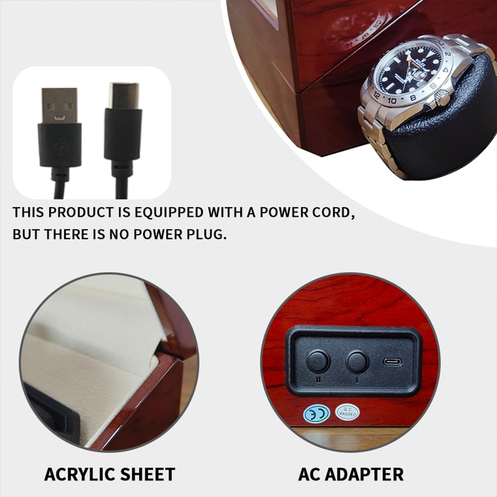 Mineesi Automatic Watch Winder for 6 Watches with Ultra-Quiet Japanese Motor, Dual Power Supply, Acrylic Display Case for Rolex, Automatic Watches - M160 Series