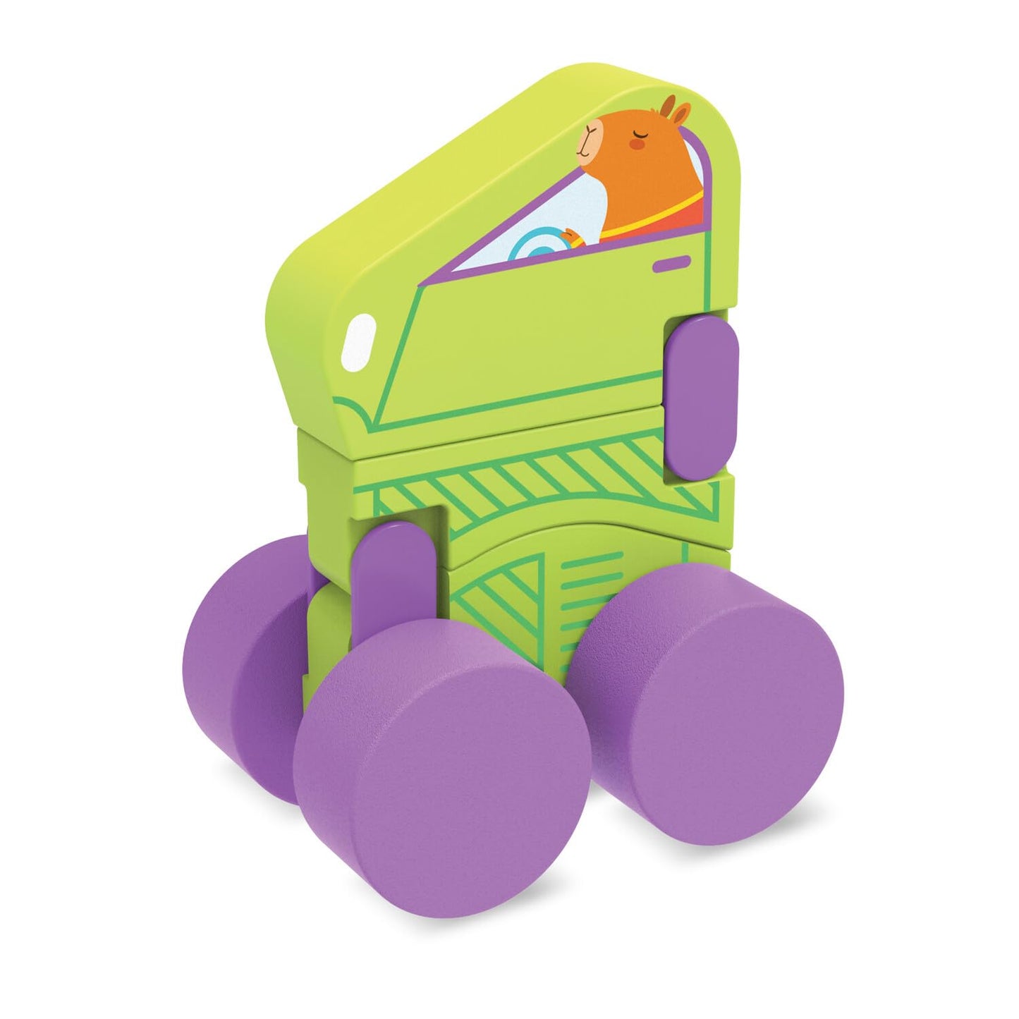 MindWare Konvertibles Transforming Wooden Trucks – 2‑Piece Flip‑&‑Change Vehicle Set with Carry‑Along Box that Becomes 3‑D Road Scene, Toddler Toy for Ages 18 Months +