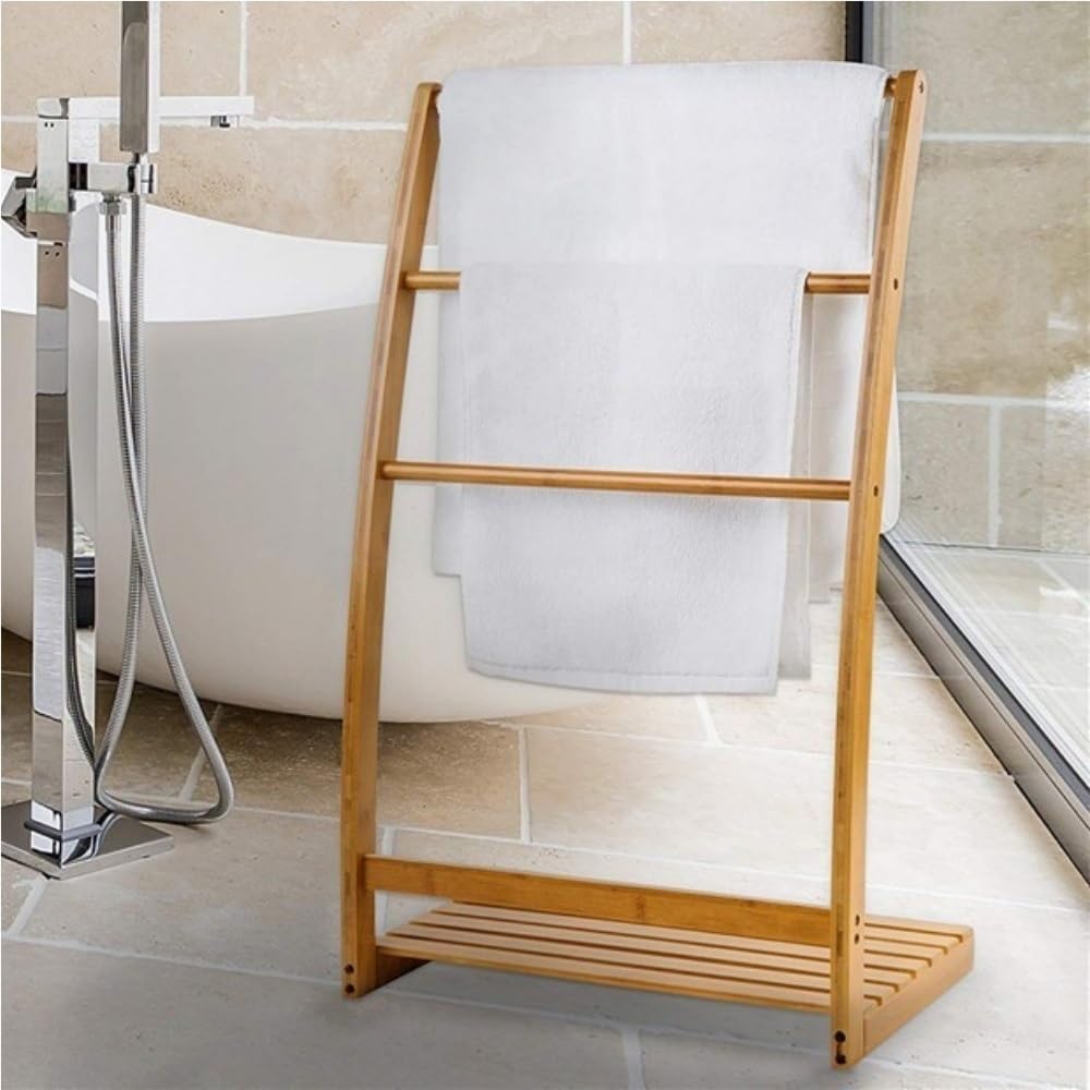 3-Layer Towel Ladder, Freestanding Towel Hanging, Wooden Ladder Shelf, Modern Towel Rack for Living Room, Bedroom, Bathroom