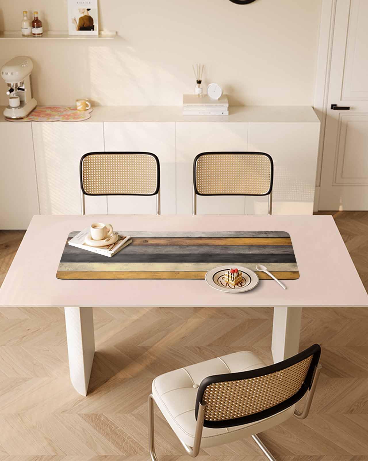 Brown Yellow Black Wood Grain Heat Insulation Trivet & Table Runner Farmhouse Wooden Board Strip Hot Dishes Mat Table Protector Hot Pots Pans Pads Waterproof Placemats for Countertops 40x12 Inch