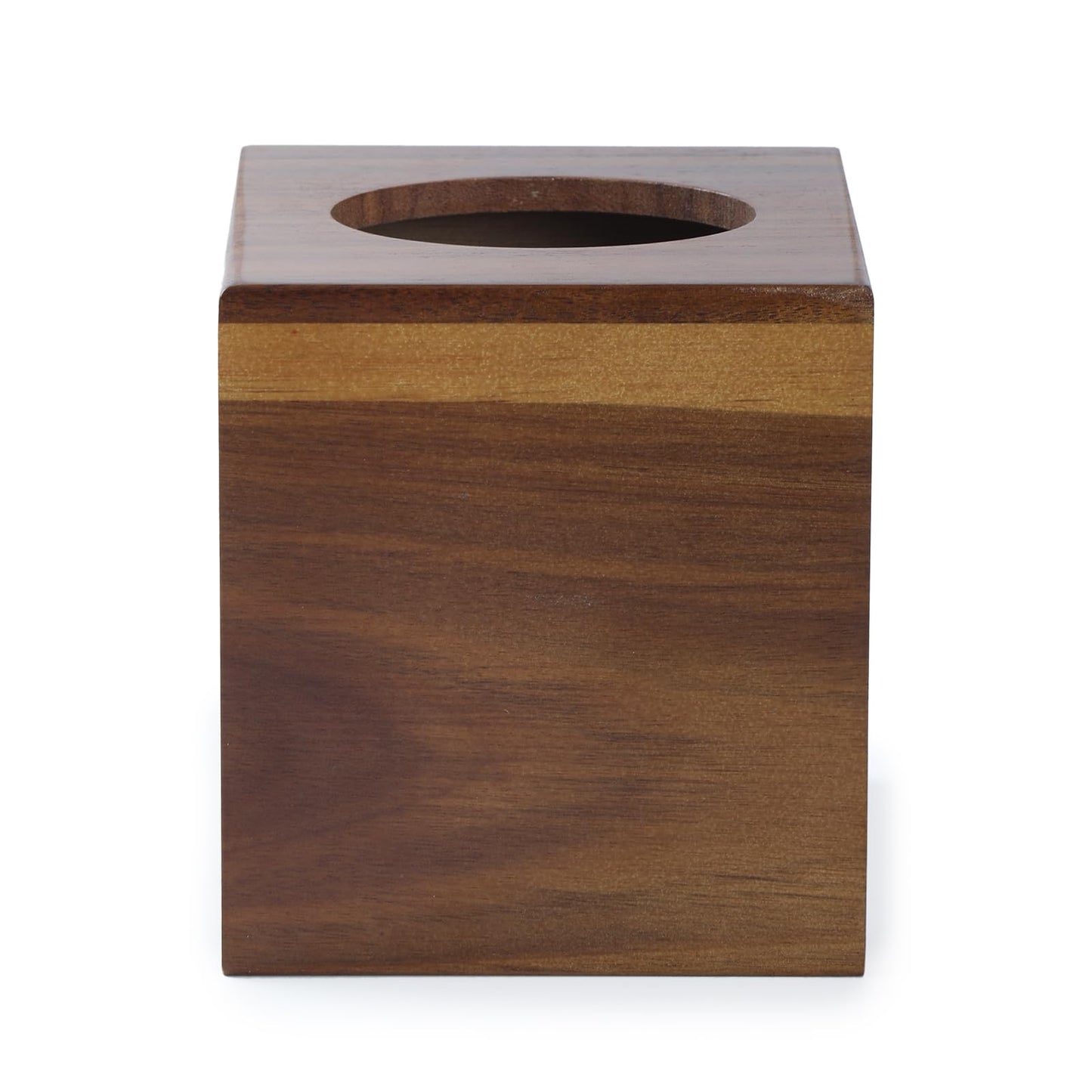 2 Pack Acacia Wood Tissue Box Cover, Square Wooden Tissue Holder for Bathroom, Living Room, Dining Table, Decorative Cube Facial Tissue Box Cover, 5.3 x 5.3 x 5.9 inches