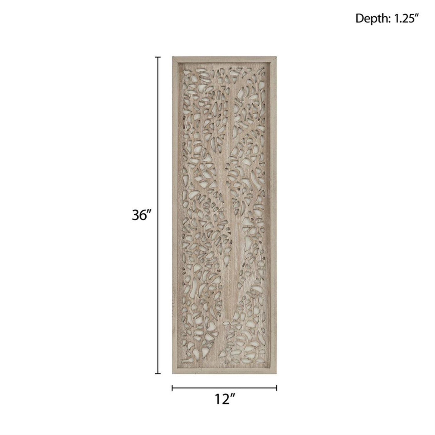 Madison Park Laurel Wall Art - Laser Cut Carved Botanical Tree Branches, Genuine Fir Wooden Framed, Rustic Finish - Modern Farmhouse Décor for Living Room, Ready to Hang Panel, 12 x 36", Grey