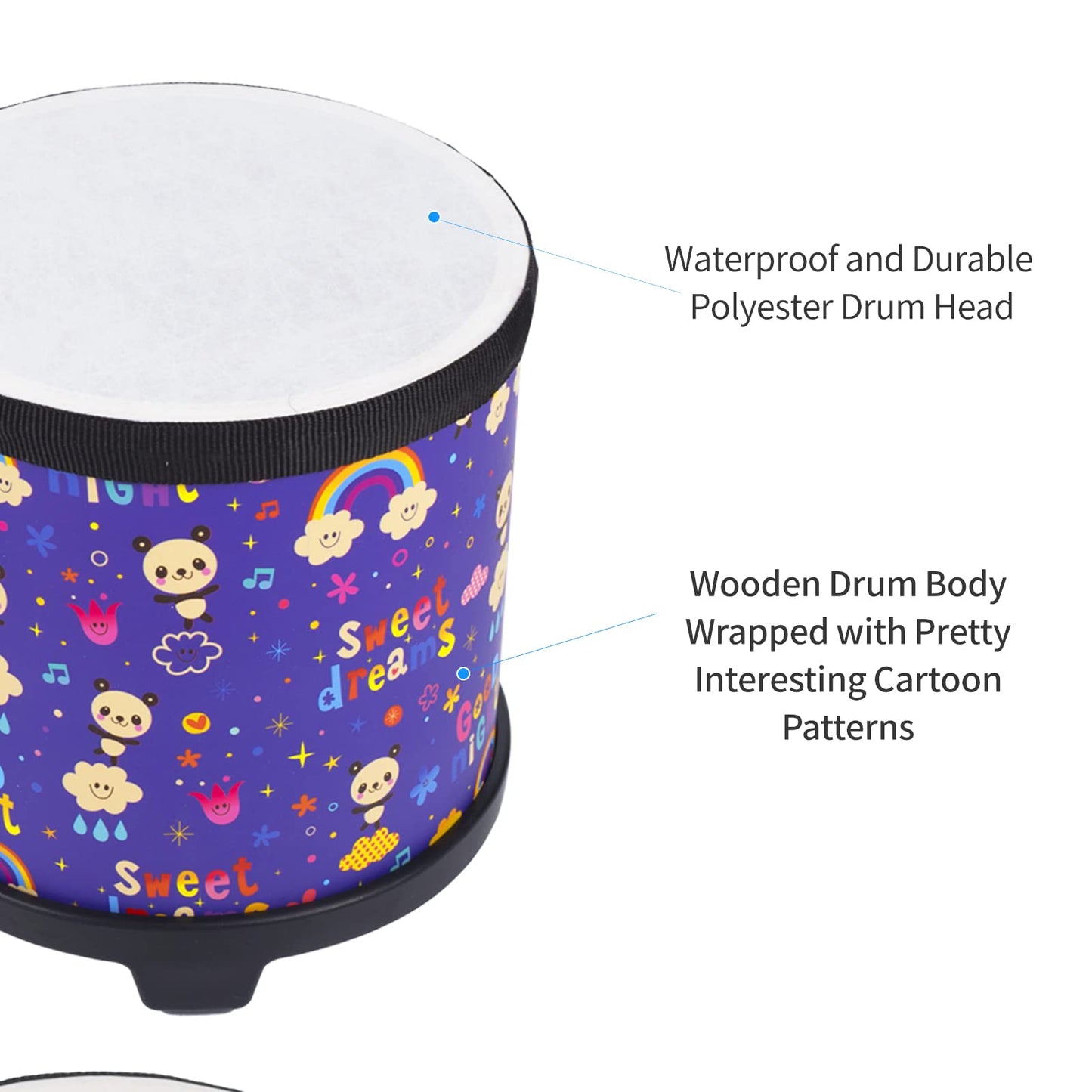 Kids Floor Tom Drum Toddlers: Baby Music Toys 8 inch Percussion Instrument Child Drums - Montessori Toys Wooden Drum for Preschool Educational Birthday (Purple 8")