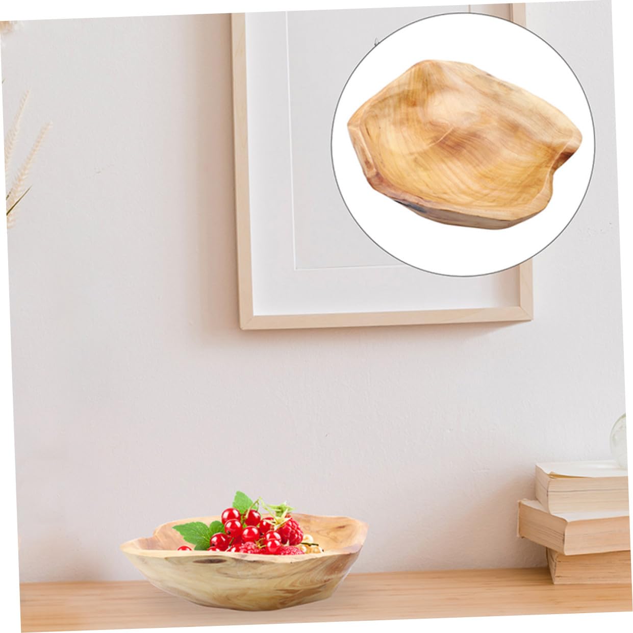 Luxshiny Rustic Wood Fruit Bowl 7.95 Inch Carved Wooden Serving Tray for Salad Snacks Home Decor Kitchen Dining Entertaining