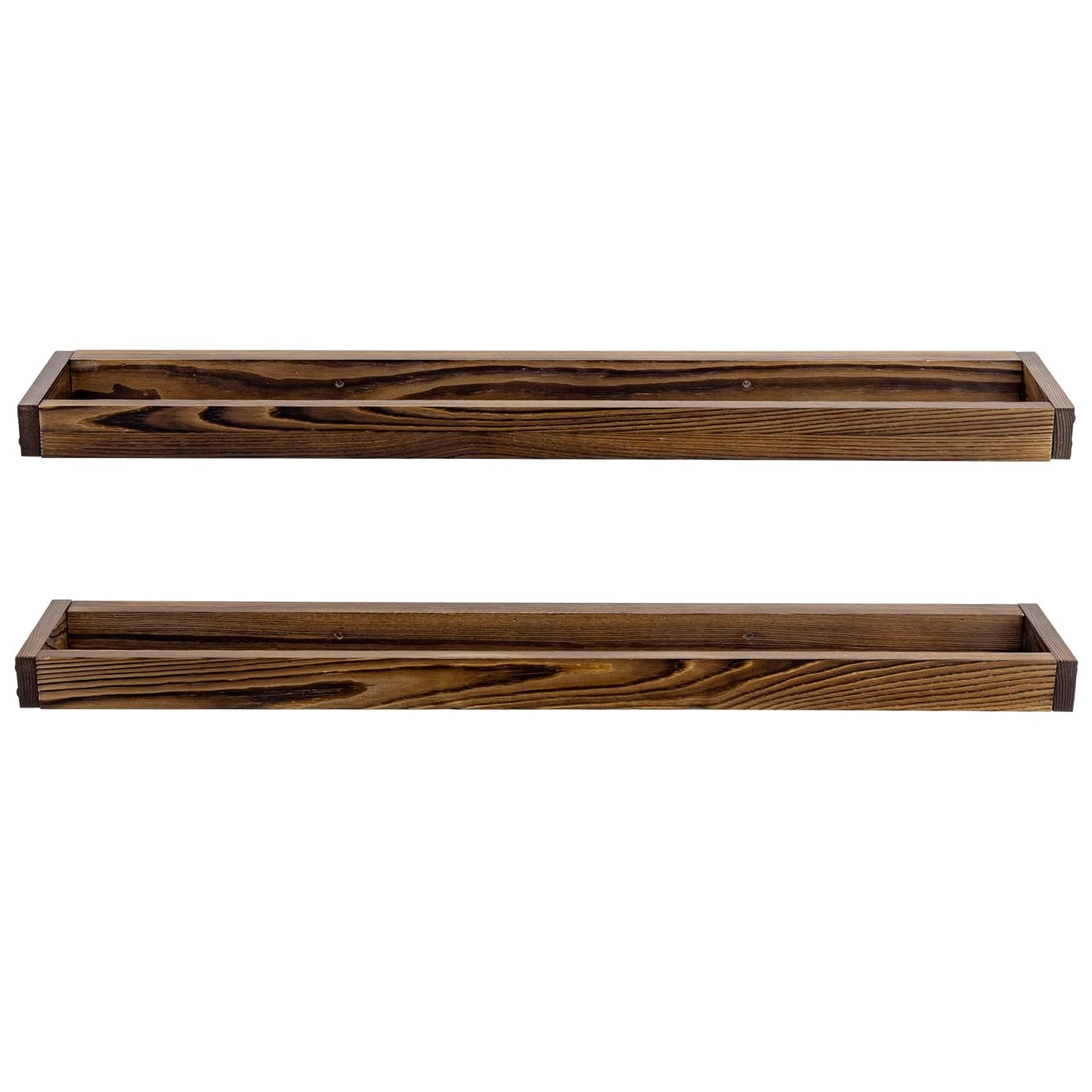 MyGift 30 Inch Rustic Burnt Solid Wood Hanging Shoe Rack, Wall Mounted Storage Organizer Footwear Holder for Closet, Mudroom, Entryway, Holds 6 Pairs, Set of 2