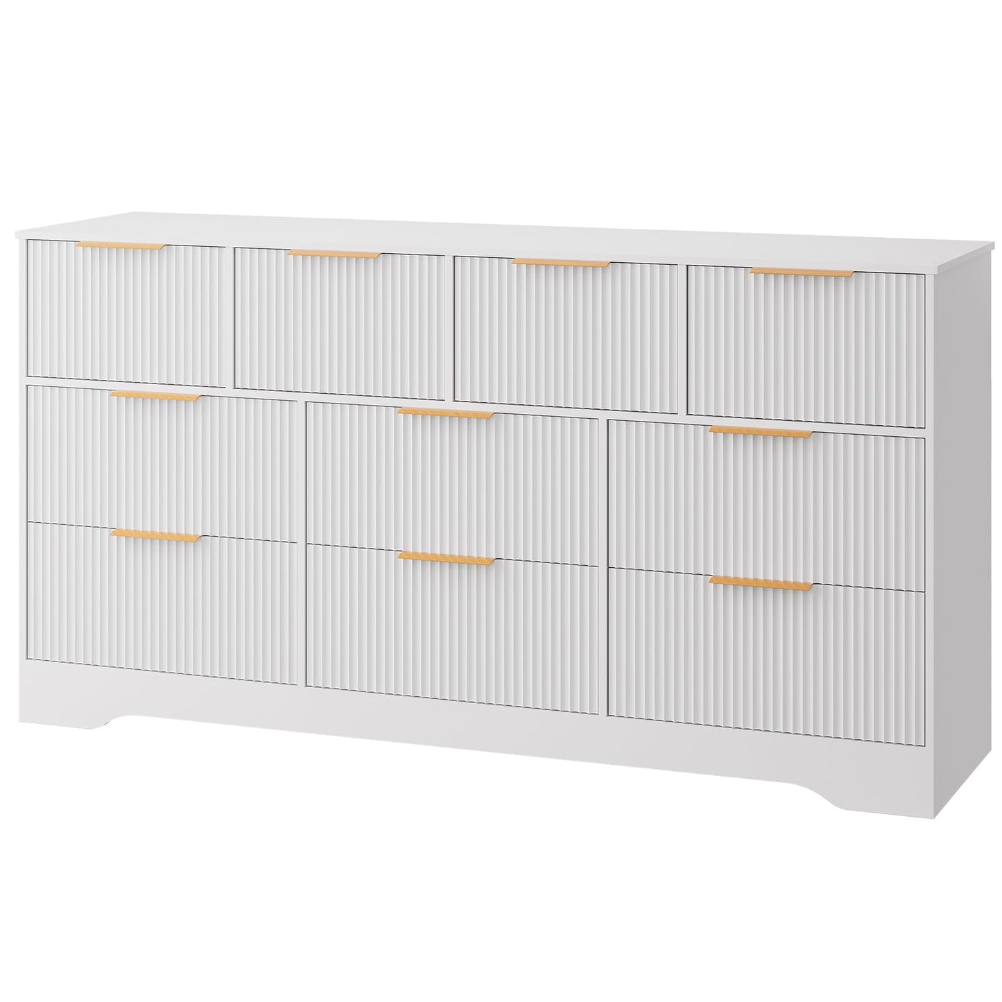 Patikuin 59" Fluted 10 Drawer TV Stand, Wooden Dresser TV Stand with Organizer Storage for Living Room, Bedroom, Office, White