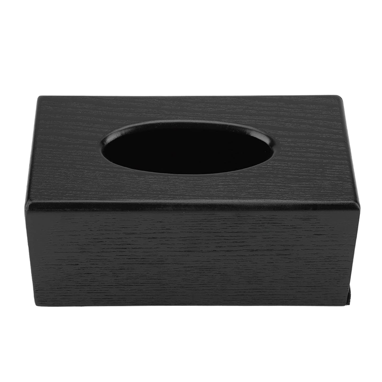 Wood Grain Tissue Box Cover with Easy Refill Slide Out Bottom, Modern Black Decorative Wooden Tissue Box Cover Rectangle Refillable Bathroom Facial Napkin Tissuebox Cover Holder (Black)