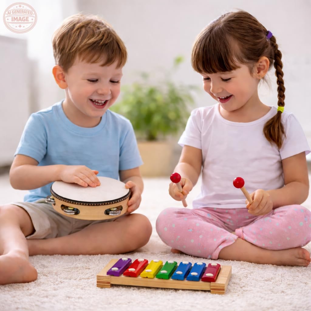 Stoie's Musical Toys for Toddlers, Wooden Percussion Instruments Toy for Kids Baby Preschool Educational Musical Toys Set for Boys and Girls with Storage Bag