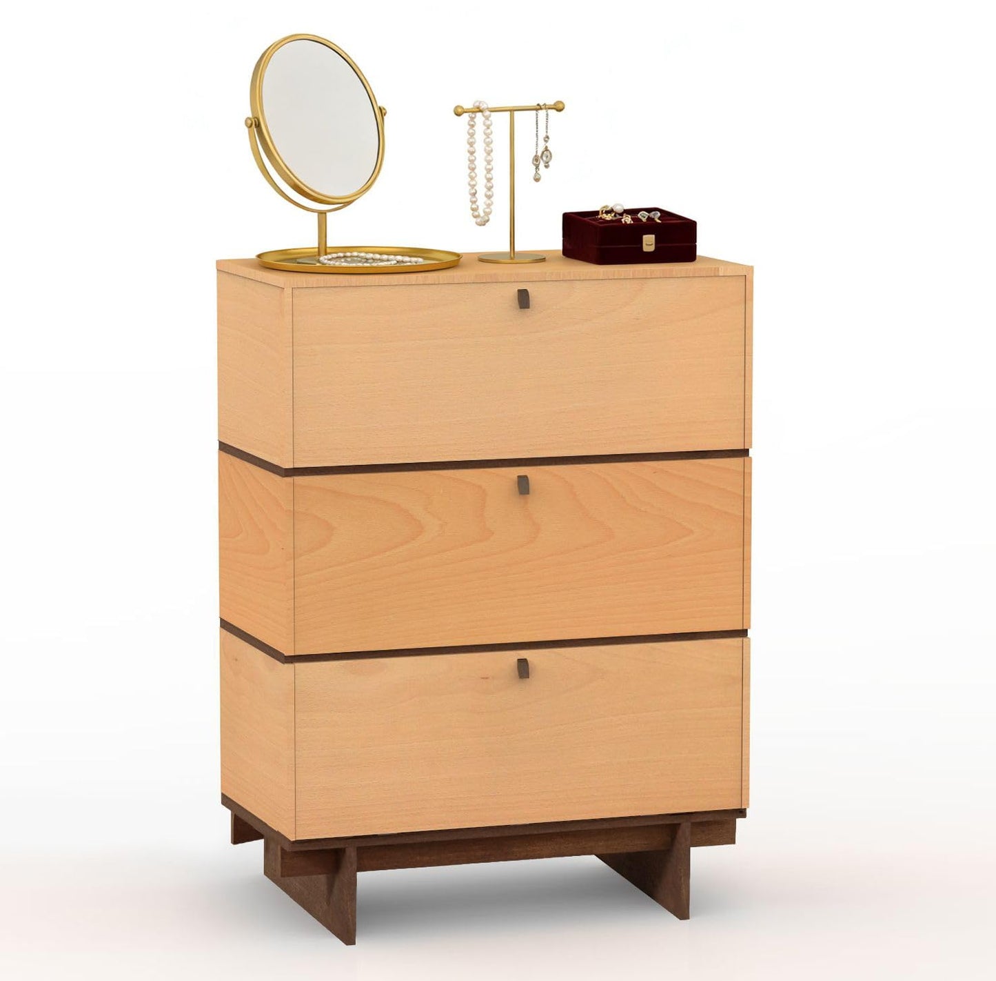 WHOOSPEREH 3 Drawers Dresser, 15" D x 23.6" W x 34.8" H in Mid Century Modern Chest of Drawers, Wooden Storage Cabinet for Bedroom, Closet, Beech Basswood Duet Color
