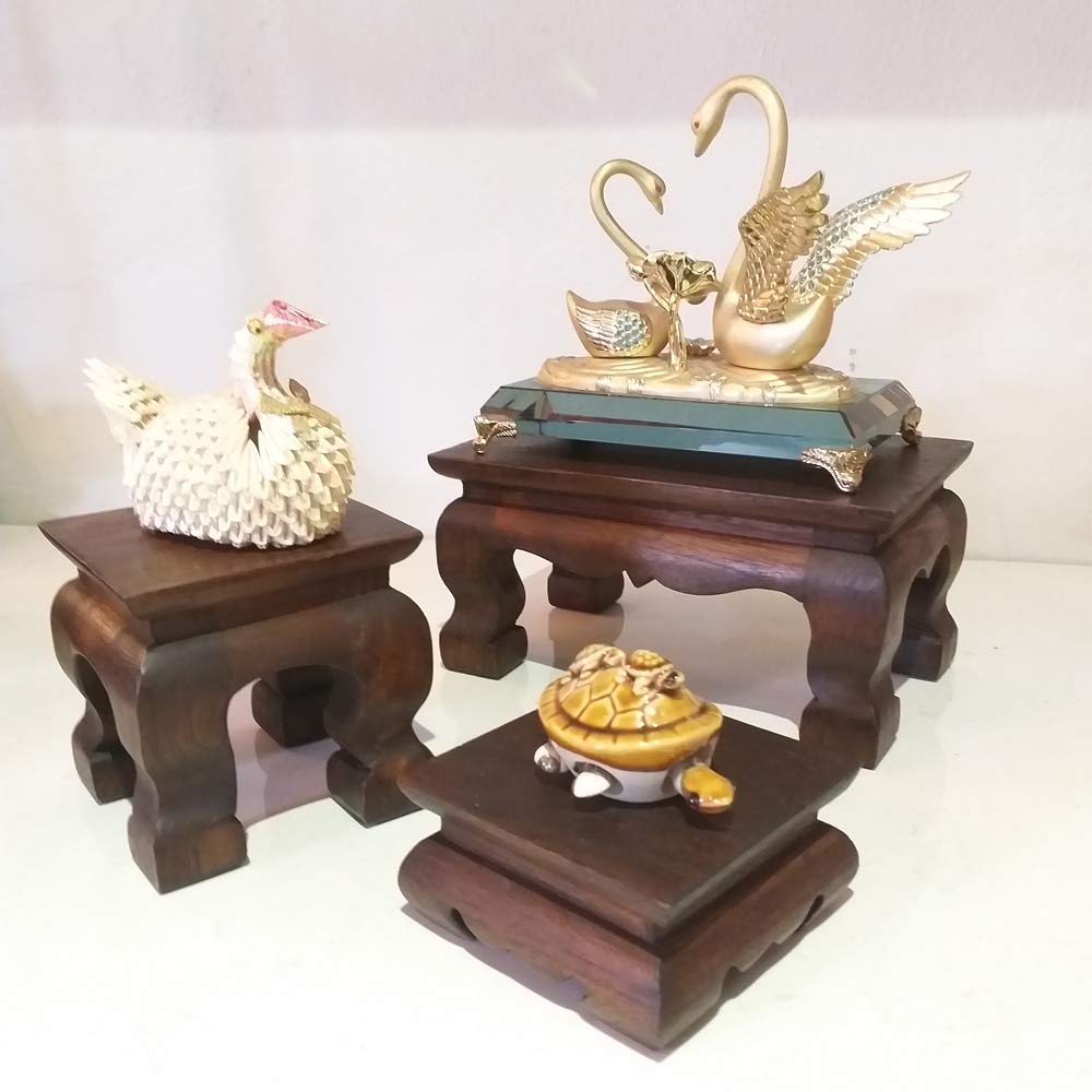 CoziNest Mini Table Buddha Statue Stand Worship Pedestal Furniture Display Stand Wooden Square Shape Solid Thai Handmade Teak Wood Base Holder for Small Little Things Statues Items (W5 x D5 x H4)