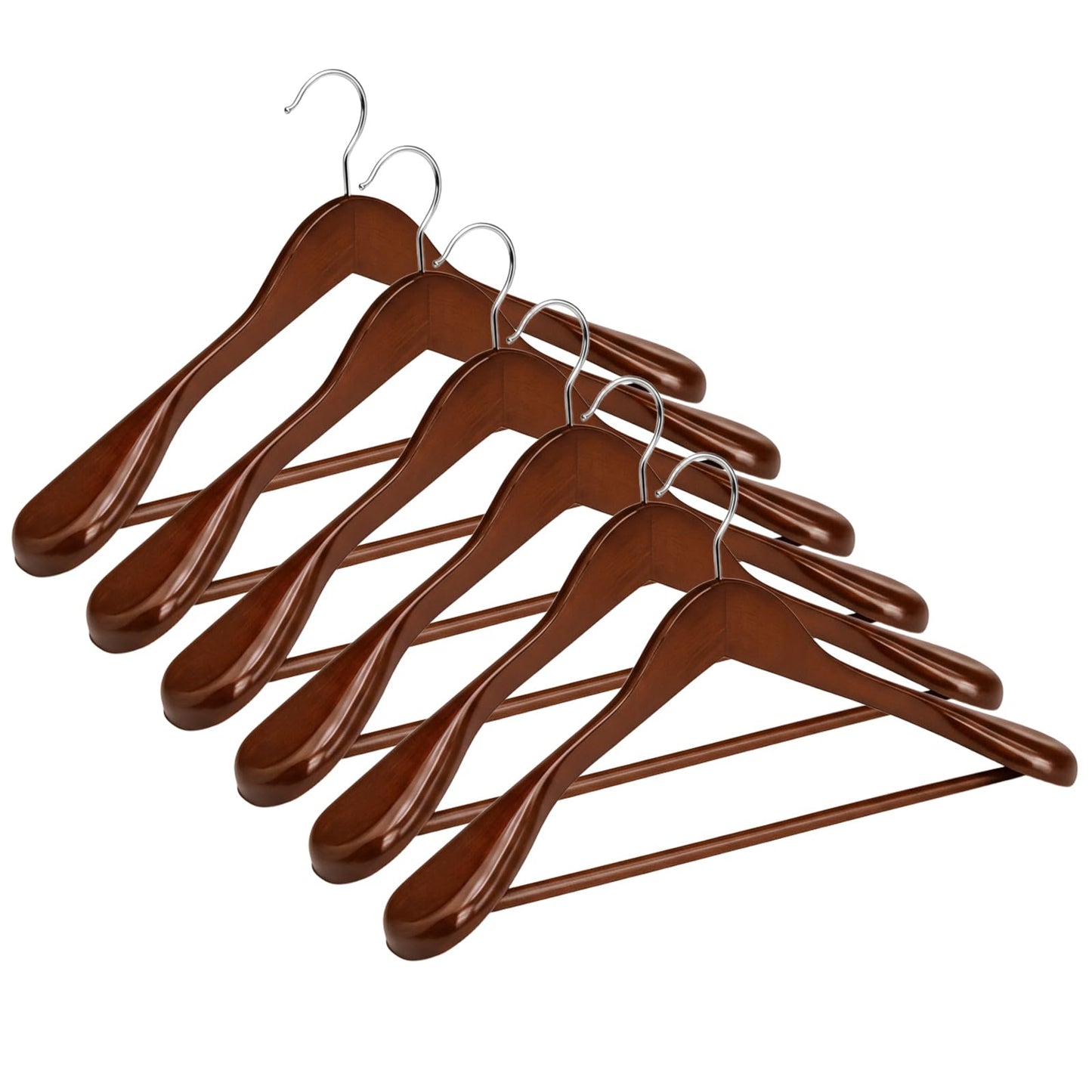 Premium Wooden Suit Hangers for Men Women, 8 Pack Wide Shoulder Wooden Hangers with Non Slip Pants Bar for Suits, Coats, Jackets, Dress, Heavy Duty Wide Clothes Hanger, Walnut