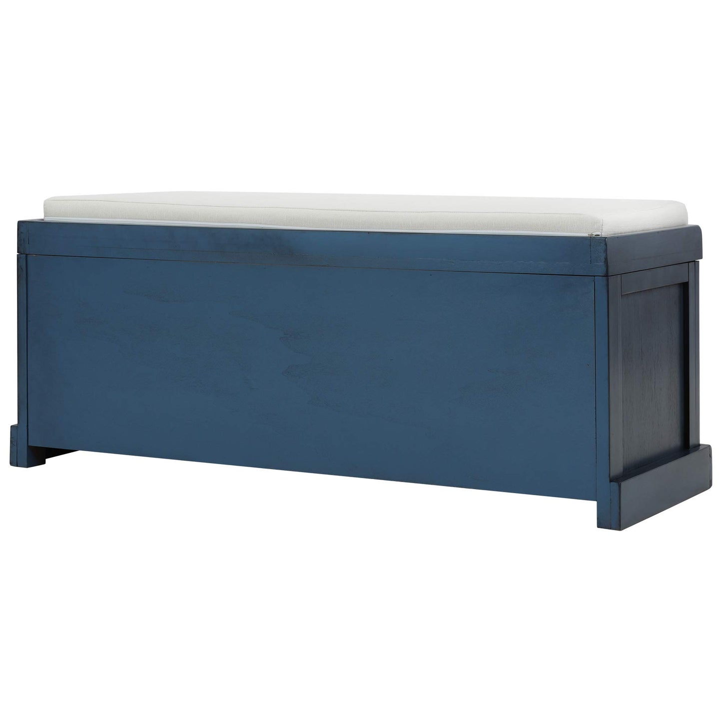 Ball & Cast 43.7" Wood Frame Entryway Storage Bench w/ 3 Movable Rattan Panel Drawers&Cushion, Rustic Shoe Rack Bedroom End of Bed Bench with Upholstered Seat, No Assembled Needed, Antique Navy