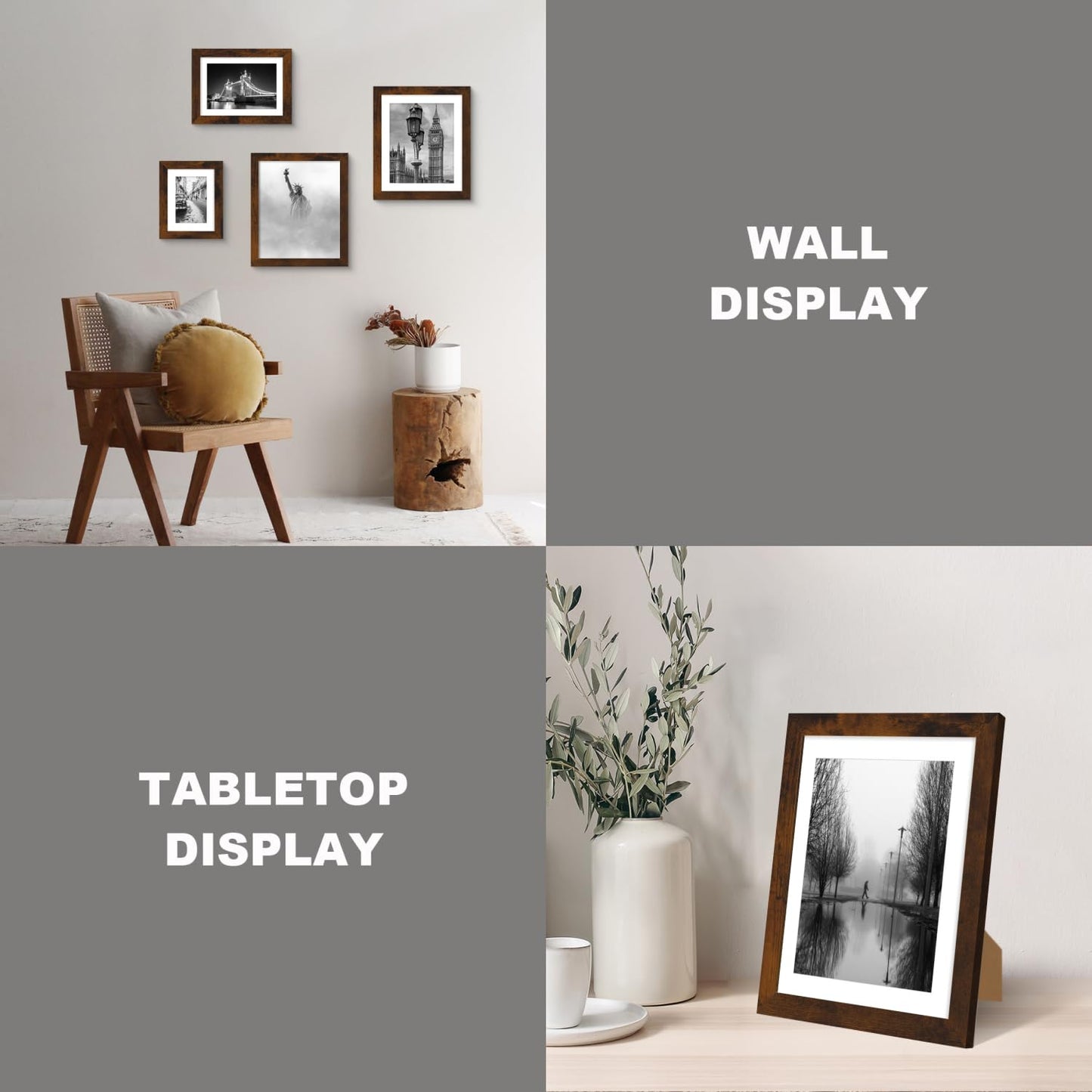iRahmen 10x12 Picture Frame with Mat 8x10 - High Definition Real Glass Wooden Photo Frames for Tabletop Display and Wall Mounting (Dark Brown, Set of 4)