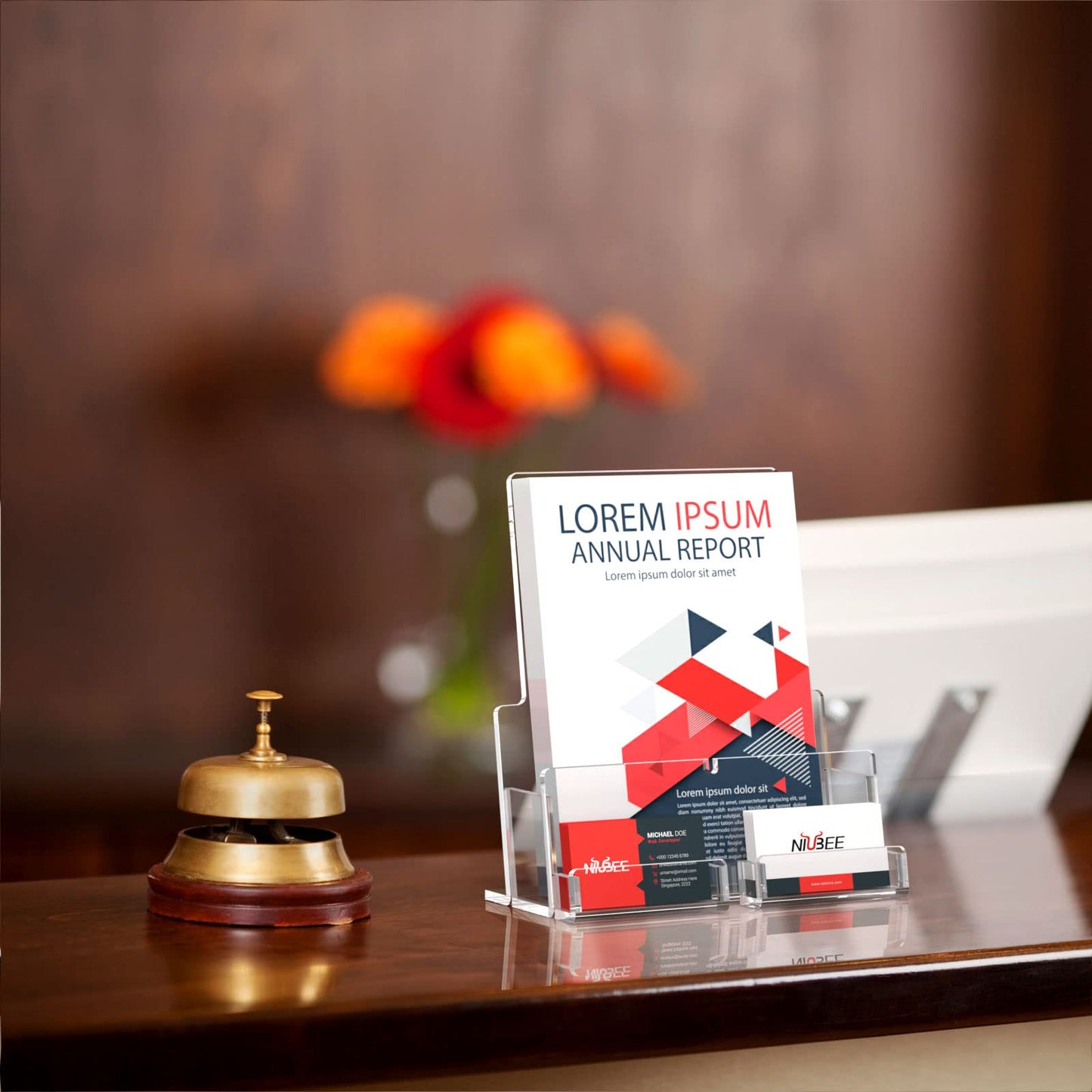 Acrylic Brochure Holder 8.5 x 11 inches , Clear Brochure Display Wall Mount Stand with Acrylic Business Card Holder, Plastic Flyer Display Stand for Magazine, Pamphlet, Booklets, Menu, Journals(2-Packs )