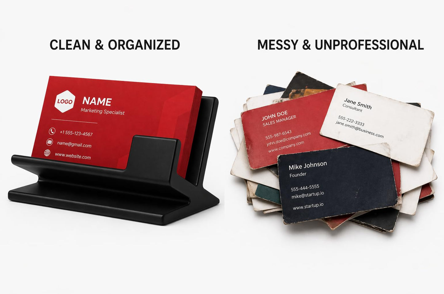 Business Card Holder for Desk – Modern Black Card Display, Stylish Office Desk Accessory for Men & Women