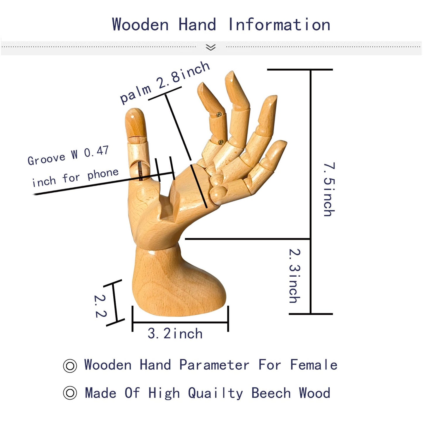 Mannequin Hand, Cell Phone Stand,Phone Holder,Phone Stand for Desk,maniquin Wooden Hand,poseable Figure,Wood Hand,Cell Phone Stand,Female Hand of Left for Mobile Phone.