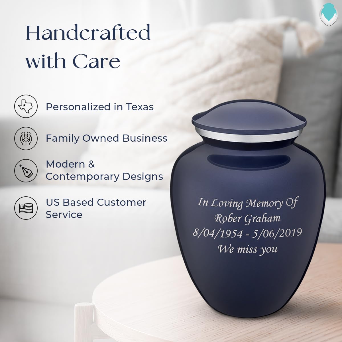 Geturns Embrace Adult Personalized Cremation Urns for Human Ashes I Large Cobalt Blue Funeral Urn for Men and Women I 200 lbs