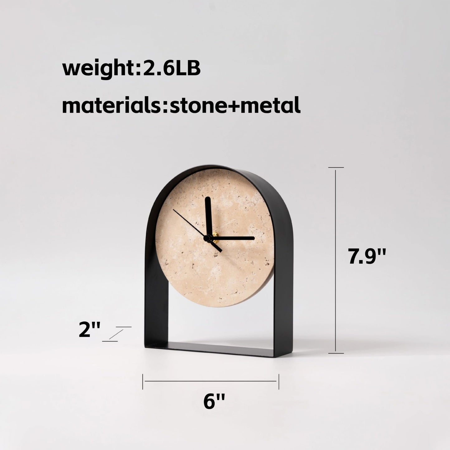 RLXROM Natural Travertine Stone Wabi-Sabi Style Decorative Minimalist Desktop Clock